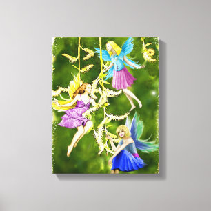 Tree Fairies on Weeping Willow Leinwanddruck