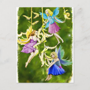 Tree Fairies on Weeping Willow Postkarte