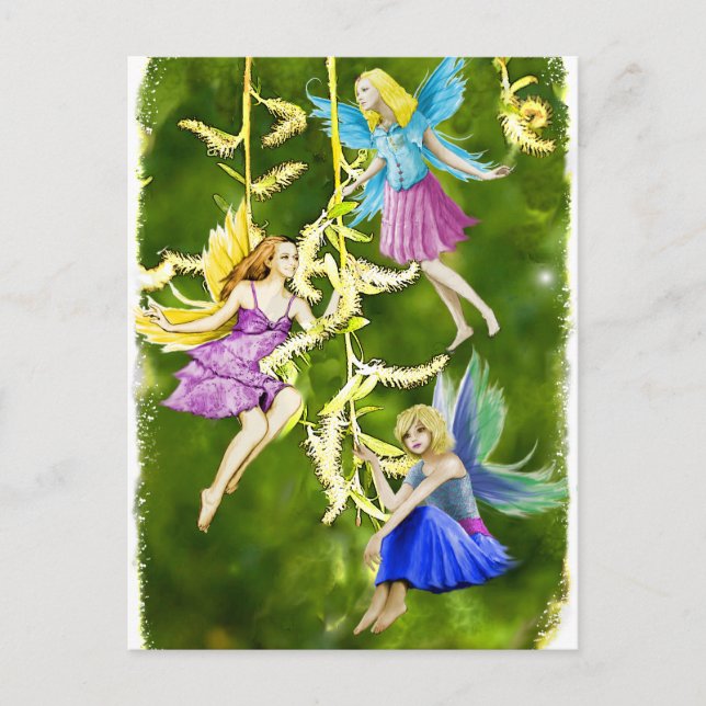 Tree Fairies on Weeping Willow Postkarte (Vorderseite)