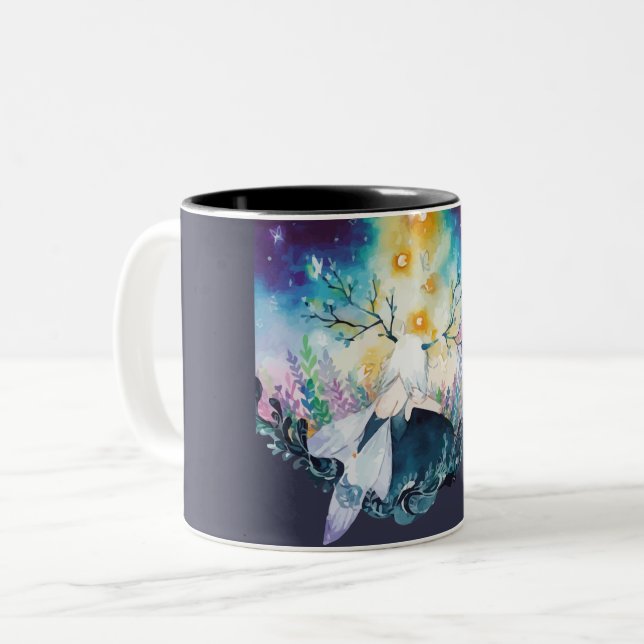 Tree Fairy Digital Art Zweifarbige Tasse (Vorderseite Links)