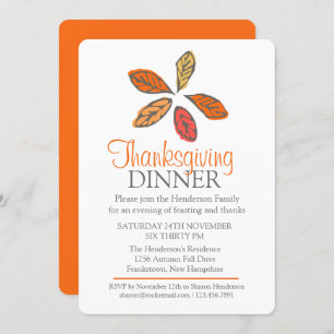 Tree Fall Thanksgiving Dîner orange invitation