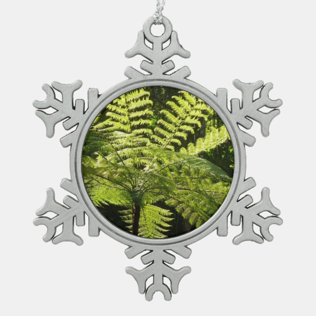 Tree Fern im Regenwald Schneeflocken Zinn-Ornament (Vorderseite)