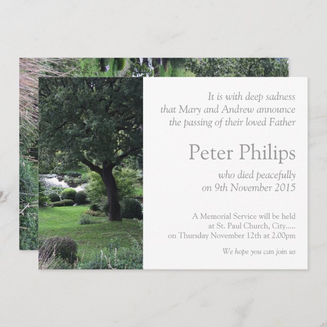 Tree Friedlich Garden 6 Beerdigung Ankündigung (Vorne/Hinten)