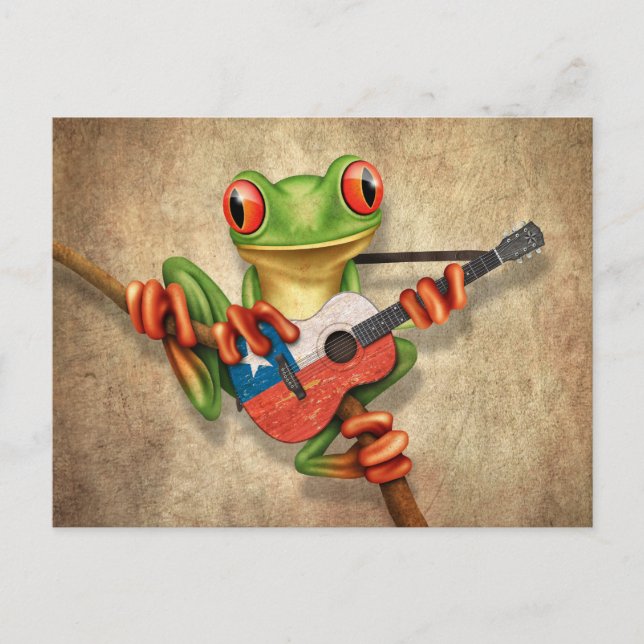 Tree Frog Playing Chilene Flag Gitarre Postkarte (Vorderseite)