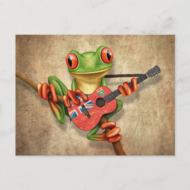 Tree Frog Playing Manitoba Flag Gitarre Postkarte (Vorderseite)