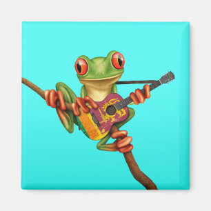 Tree Frog Playing Sri Lanka Flag Guitar Blue Magnet