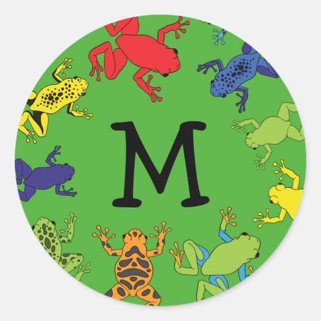 Tree Frogs Niedlich Kid's Monogram Envelope Sticke Runder Aufkleber (Vorderseite)
