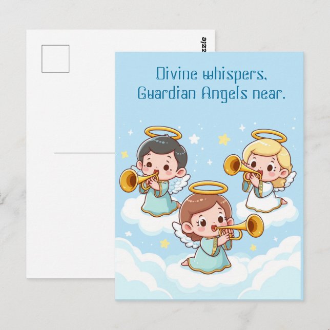 Tree Guardian Angels spielend Trompeten Postkarte (Vorne/Hinten)