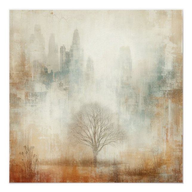 Tree In A City Scape Old Photo Graphic Design Poster (Vorderseite)