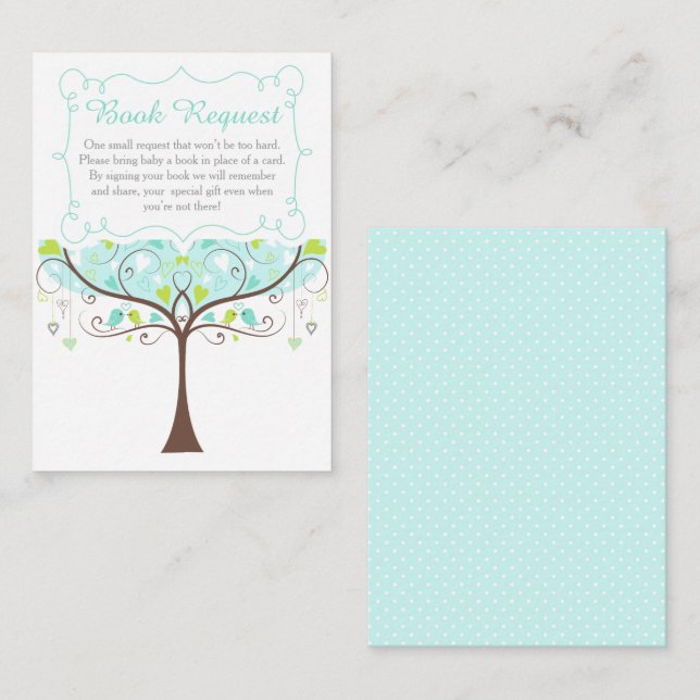 Tree in Blue and Green Baby Shower Book Request Begleitkarte (Vorne/Hinten)