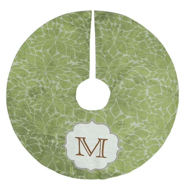 Tree Leaf Floral Folia Monogram, Initial Tree Skir Polyester Weihnachtsbaumdecke (Vorderseite)