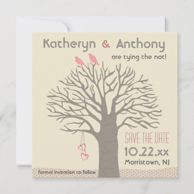 Tree Love Birds Save the Date Flat Card Square (Vorderseite)