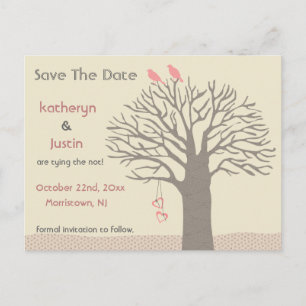 Tree Love Birds Save the Date Postcard Ankündigungspostkarte