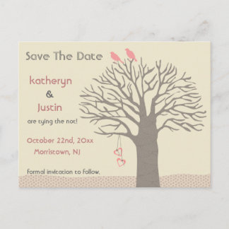 Tree Love Birds Save the Date Postcard Ankündigungspostkarte