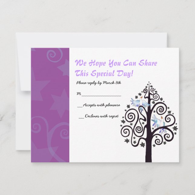 Tree mit Stars Bat mitzvah Reply RSVP Card Karte (Vorderseite)