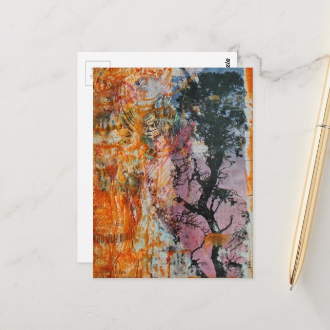 Tree Mixed Media Collage Postkarte (Vorderseite/Rückseite Beispiel)