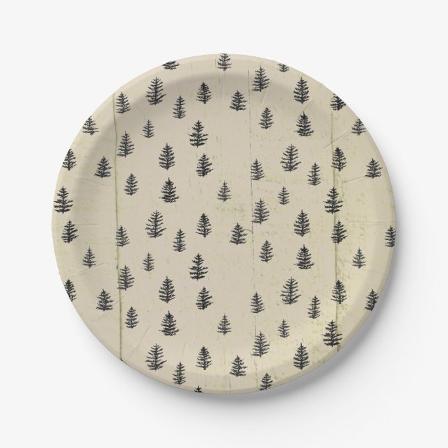 Tree Mountain Illustration Pattern Rustic Pappteller (Vorderseite)