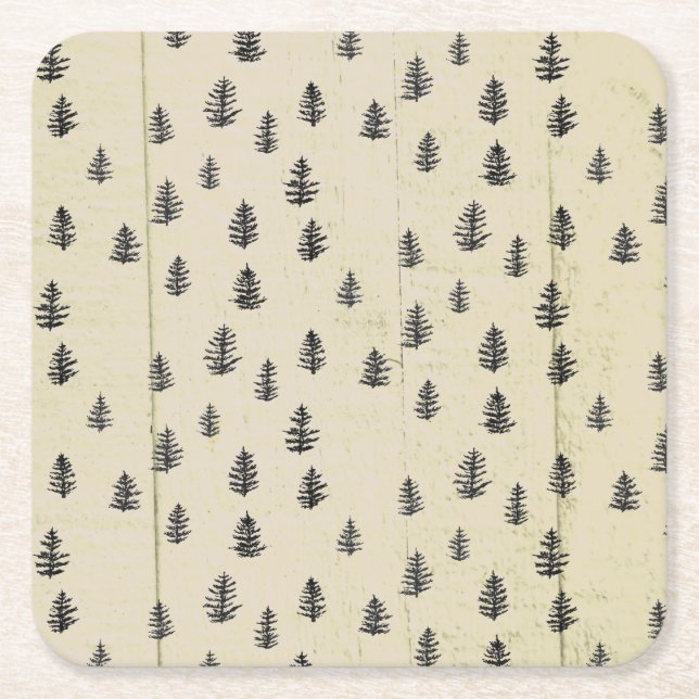 Tree Mountain Illustration Pattern Rustic Rechteckiger Pappuntersetzer (Vorderseite)