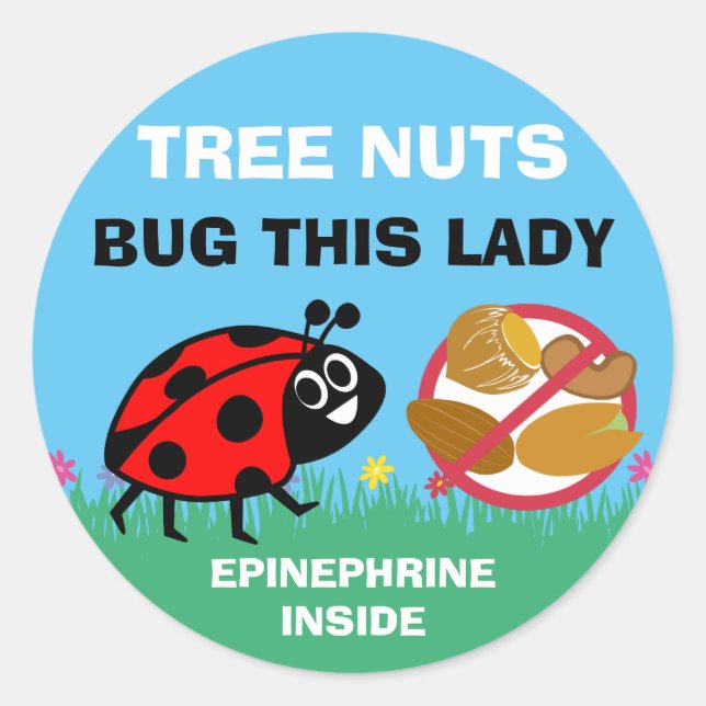 Tree Nut Allergy Alert Epinephrine Ladybug Runder Aufkleber (Vorderseite)