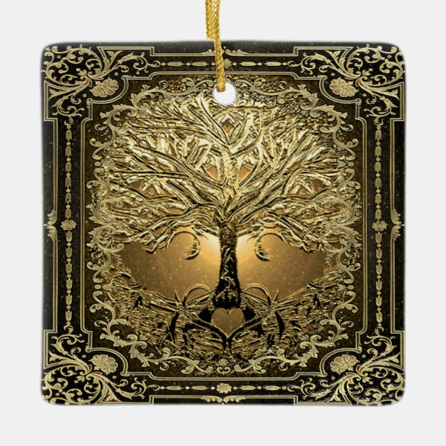 Tree of Gold Inner Light with Heart Roots Keramikornament (Vorderseite)