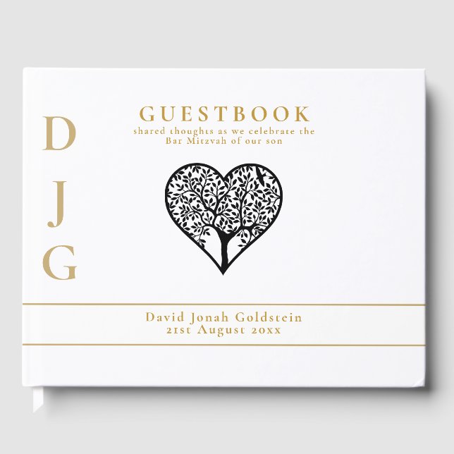 Tree of Life BAR MITZVAH Gold Monogram Gästebuch (Vorderseite)