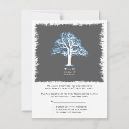 Tree of Life Bar Mitzvah Reply Card, blau und grau RSVP Karte