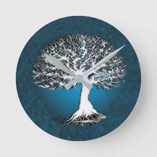 Tree Of Life Blue Round Clock Unique Runde Wanduhr