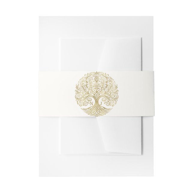 Tree of Life Cream & Gold Celtic Wedding Einladungsbanderole (Vorderseite Beispiel)
