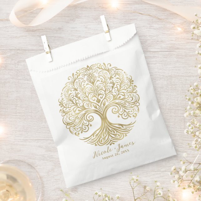 Tree of Life Cream & Gold Celtic Wedding Geschenktütchen (Ausgeschnitten)