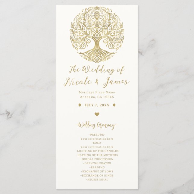 Tree of Life Cream & Gold Celtic Wedding Program Programm (Vorderseite)