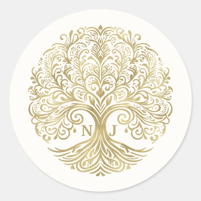 Tree of Life Cream & Gold Celtic Wedding Runder Aufkleber (Vorderseite)