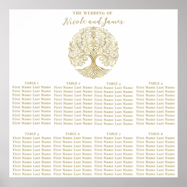 Tree of Life Cream Gold Celtic Wedding Seating Poster (Vorne)