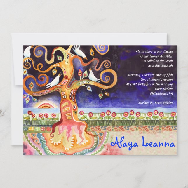 TREE OF LIFE Doves Bar Invitation Bat mitzvah (Devant)