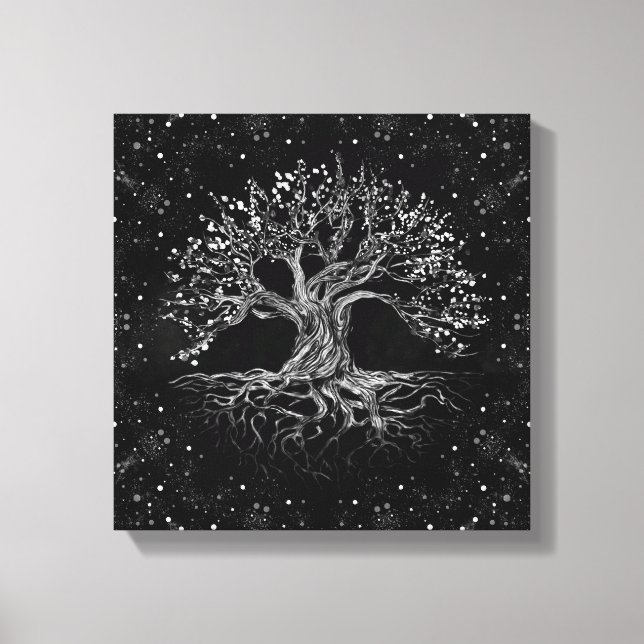 Tree of Life Drawing Black and White Leinwanddruck (Vorderseite)