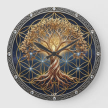 Tree of Life & Flower Wall Clock, Celtic Yggdrasil