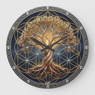 Tree of Life & Flower Wall Clock, Celtic Yggdrasil Große Wanduhr