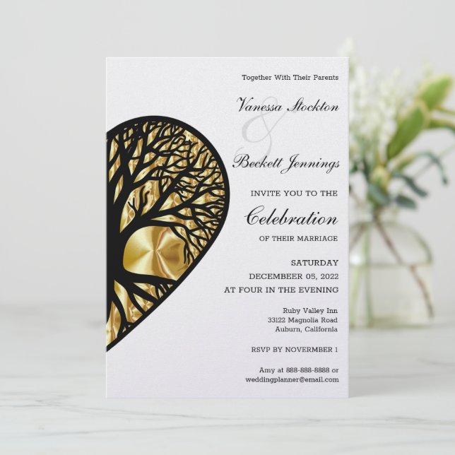 Tree of Life Heart Wedding Invitation Einladung (Stehend Vorderseite)
