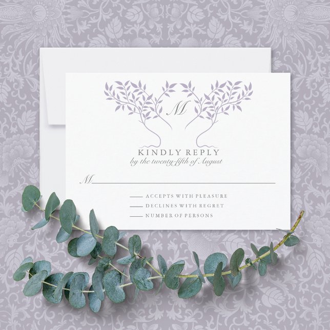 Tree of Life Lilac Blätter Wedding RSVP Card Karte (Von Creator hochgeladen)