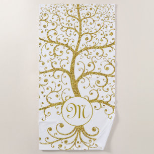 Tree of Life Monogram Gold Luxury Modern Strandtuch
