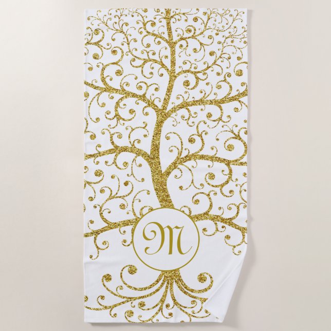 Tree of Life Monogram Gold Luxury Modern Strandtuch (Vorderseite)