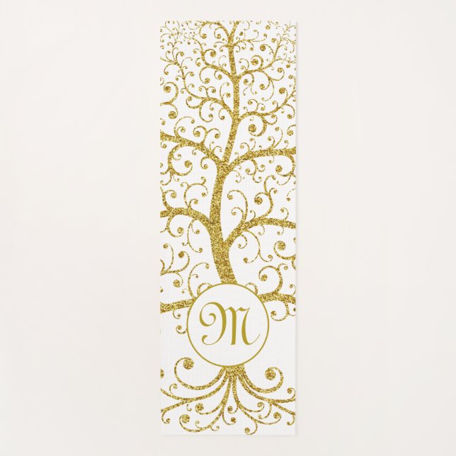Tree of Life Monogram Gold Modern Yogamatte (Vorderseite)