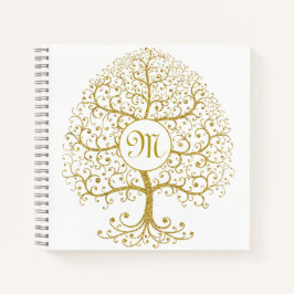 Tree of Life Monogram Modern Gold Luxury Notizbuch
