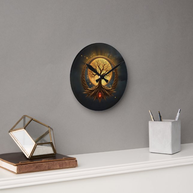 Tree of Life – Moonlit Enlightenment Runde Wanduhr (Büro)