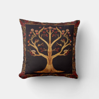 Tree of LIfe Red Gold Black Embroidery by Kedoki Kissen