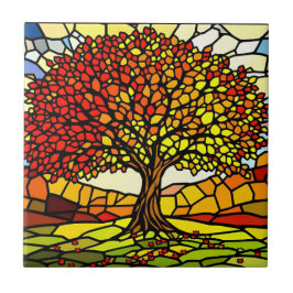 Tree of Life Shattered Glass Mosaic Autumn Colors Fliese