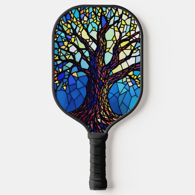 Tree of Life Shattered Glass Mosaic Pickleball Schläger (Vorderseite)