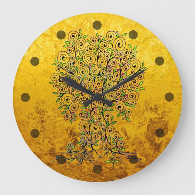 Tree Of Life - Spirals Leaves Fruits 1 Große Wanduhr (Vorderseite)