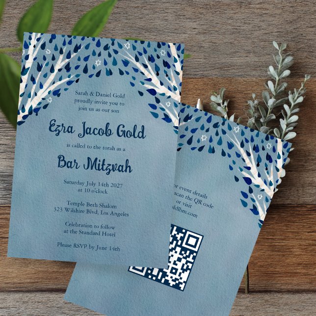 Tree of Life Stars Custom Bat Bar Mitzvah QR Code Einladung (Tree of Life Stars Custom Bat Bar Mitzvah QR Code Invitation
)