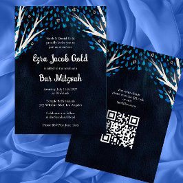 Tree of Life Stars Custom Bat Bar Mitzvah QR Code Einladung
