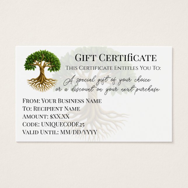 Tree of Life Symbol Business Logo Geschenkgutschei (Vorderseite)